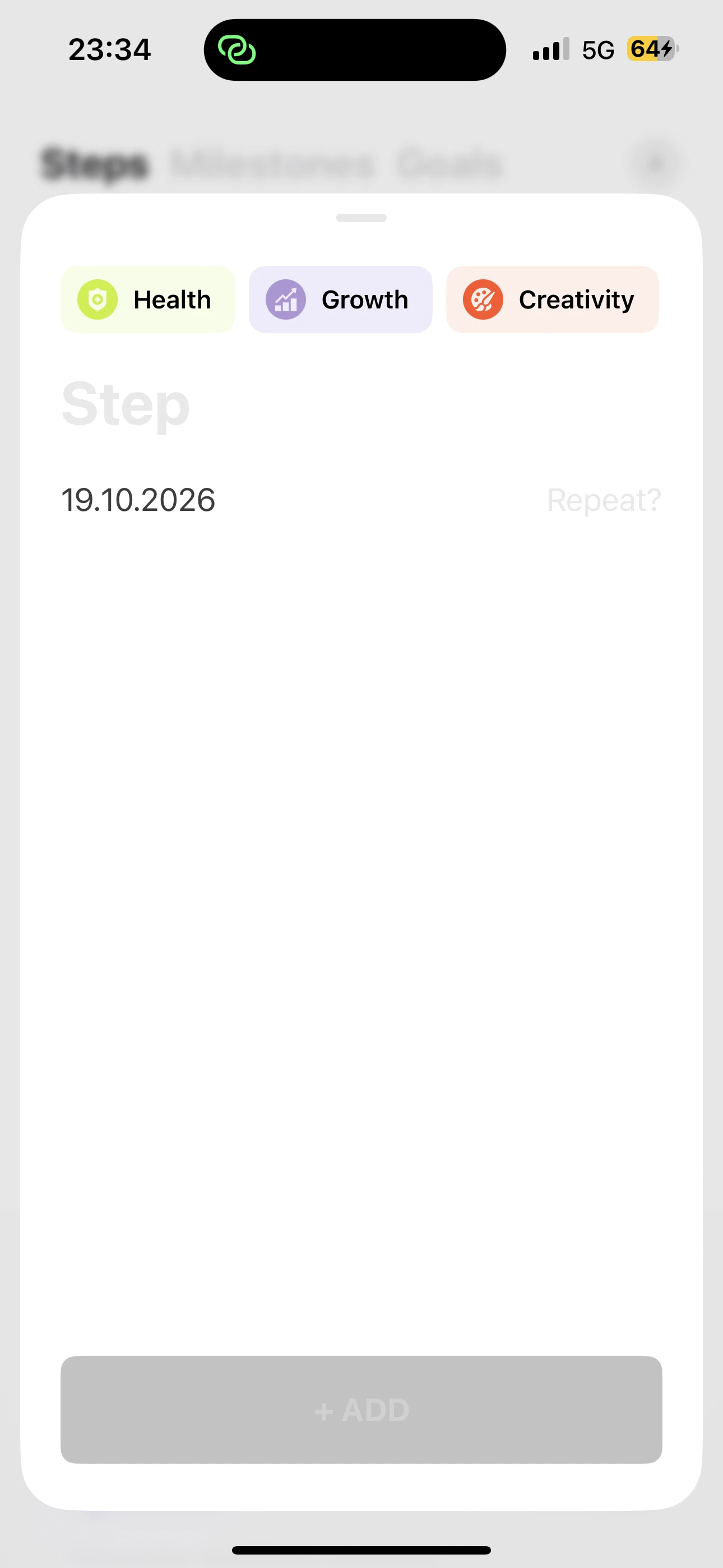 Kompass app: Create a step with a category and date